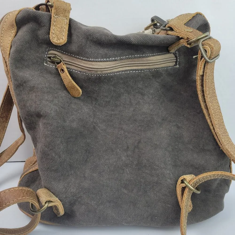 Myra bag Amber upcycled canvas & cowhide backpack S-1332